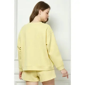 Sunshine Texture Sweatshirt — back and side view showing relaxed silhouette from Thread & Clover boutique