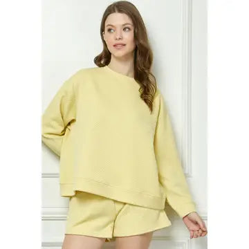 Sunshine Texture Sweatshirt in Lemon — textured relaxed fit sweatshirt front view from Thread & Clover boutique