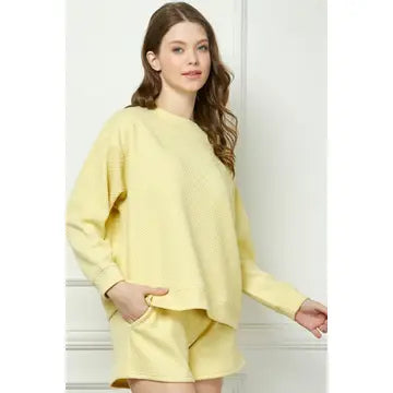 Sunshine Texture Sweatshirt in Lemon — styled outfit view from Thread & Clover boutique