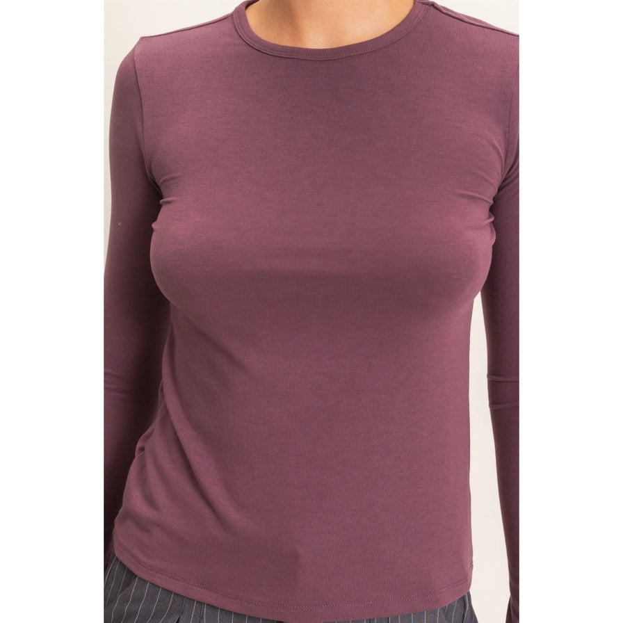 Vivian Lightweight Long Sleeve Tee in Cocoa — lightweight tailored long sleeve tee from Thread & Clover boutique