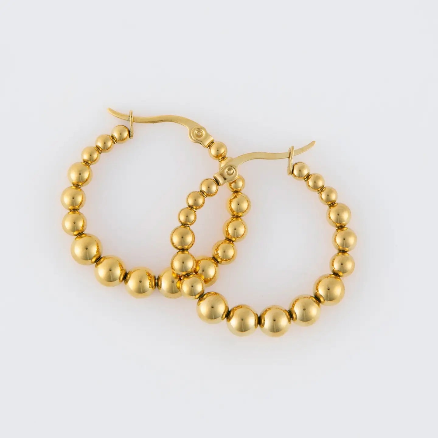18k Gold Plated Bubble Hoops worn on model — gold statement hoop earrings from Thread & Clover boutique