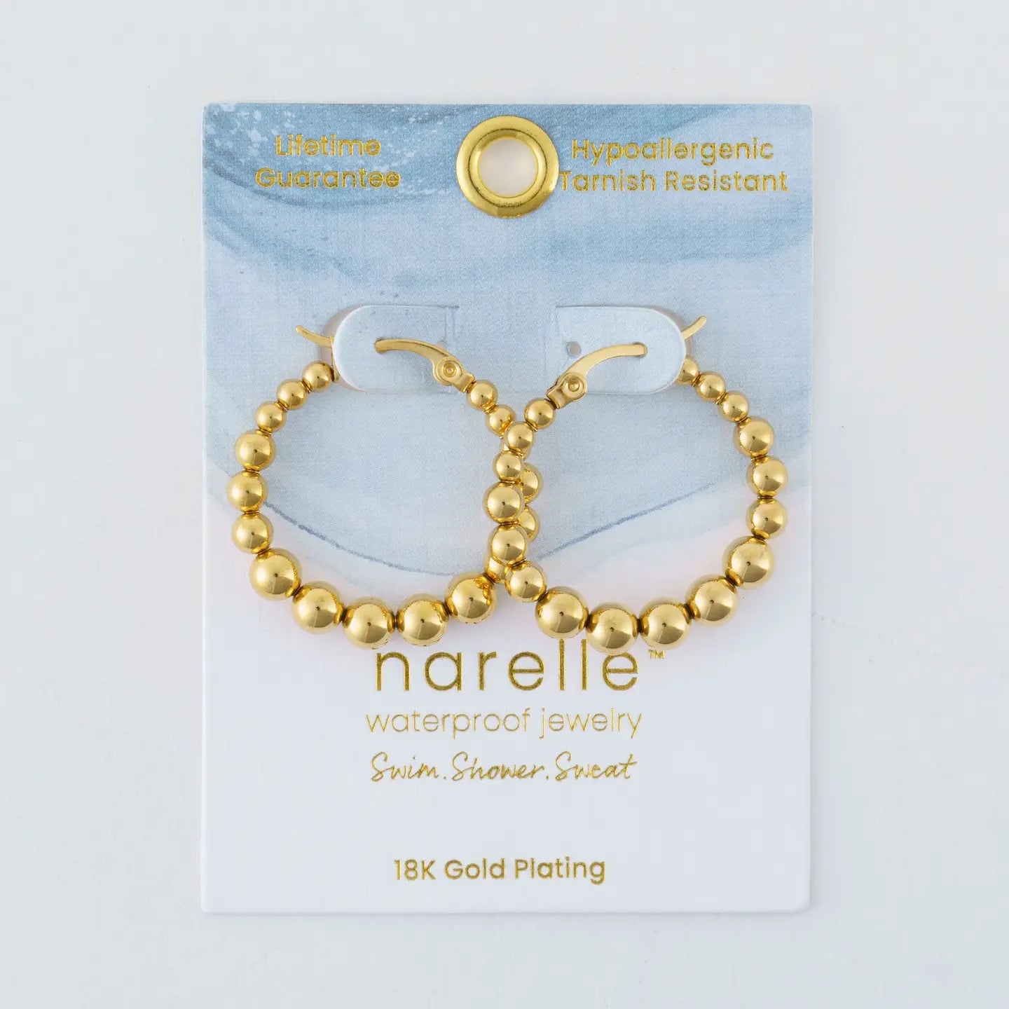 18k Gold Plated Bubble Hoops close-up in gold — beaded bubble hoop earring detail from Thread & Clover boutique