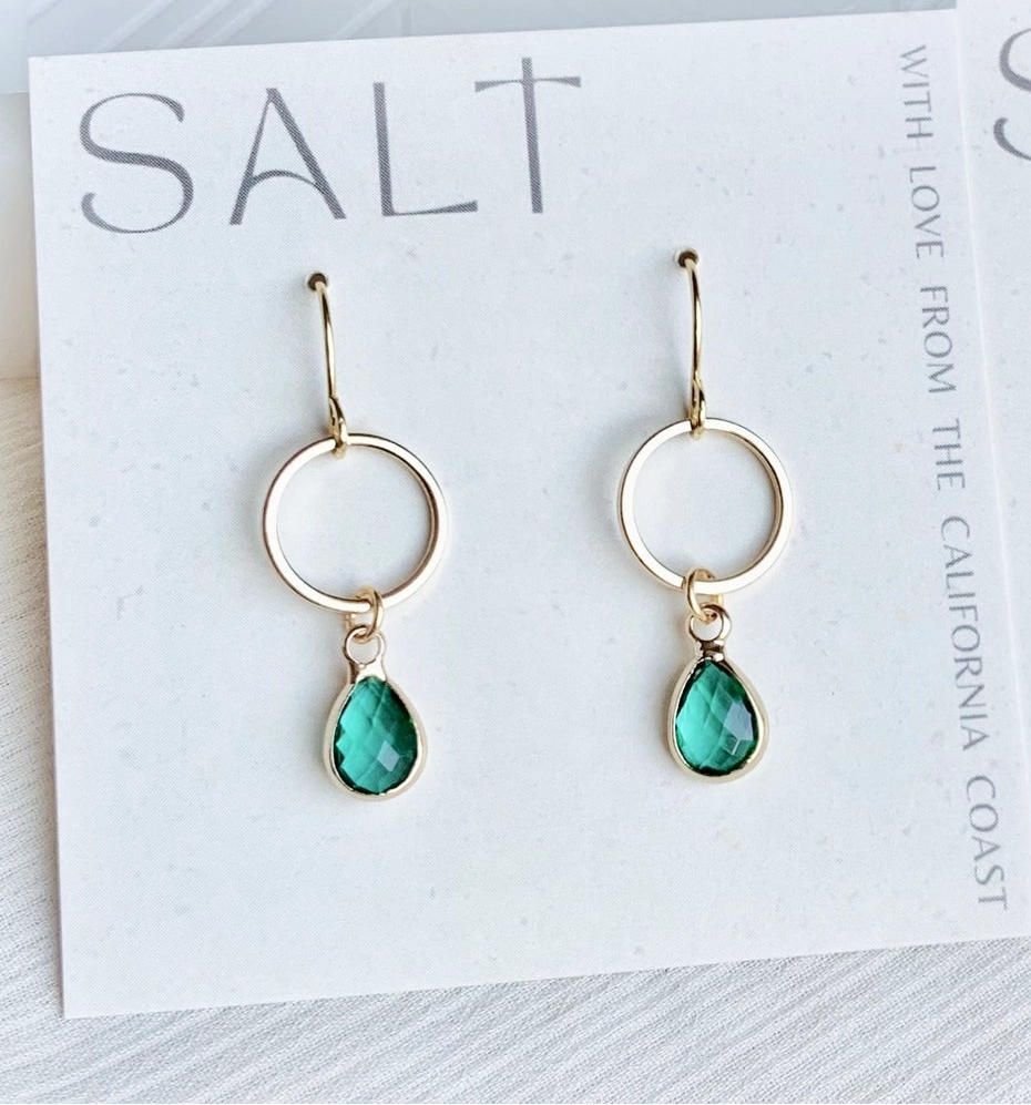Teal Emerald Dangle Earrings — teal emerald dangle earrings from SALT, at Thread & Clover boutique