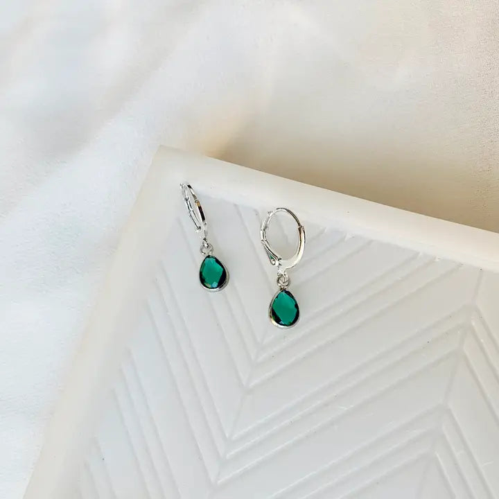 Teal Emerald Gem Hoops — teal emerald gem hoop earrings from SALT, at Thread & Clover boutique