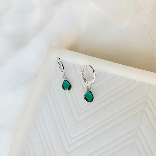 Teal Emerald Gem Hoops — teal emerald gem hoop earrings from SALT, at Thread & Clover boutique