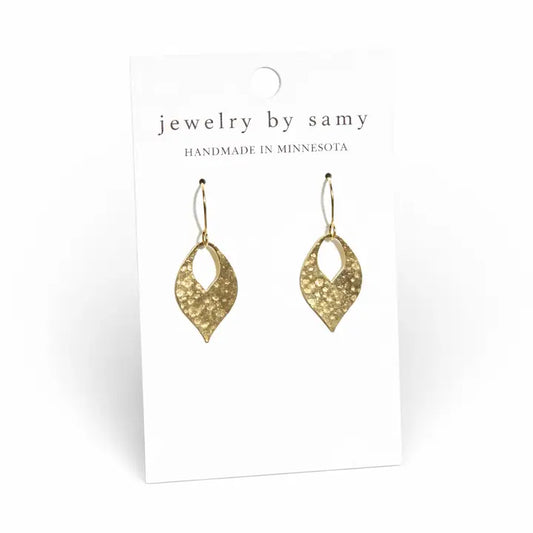 Hammered Gold Teardrop Earrings — hammered gold teardrop earrings from Jewelry by Samy, at Thread & Clover boutique