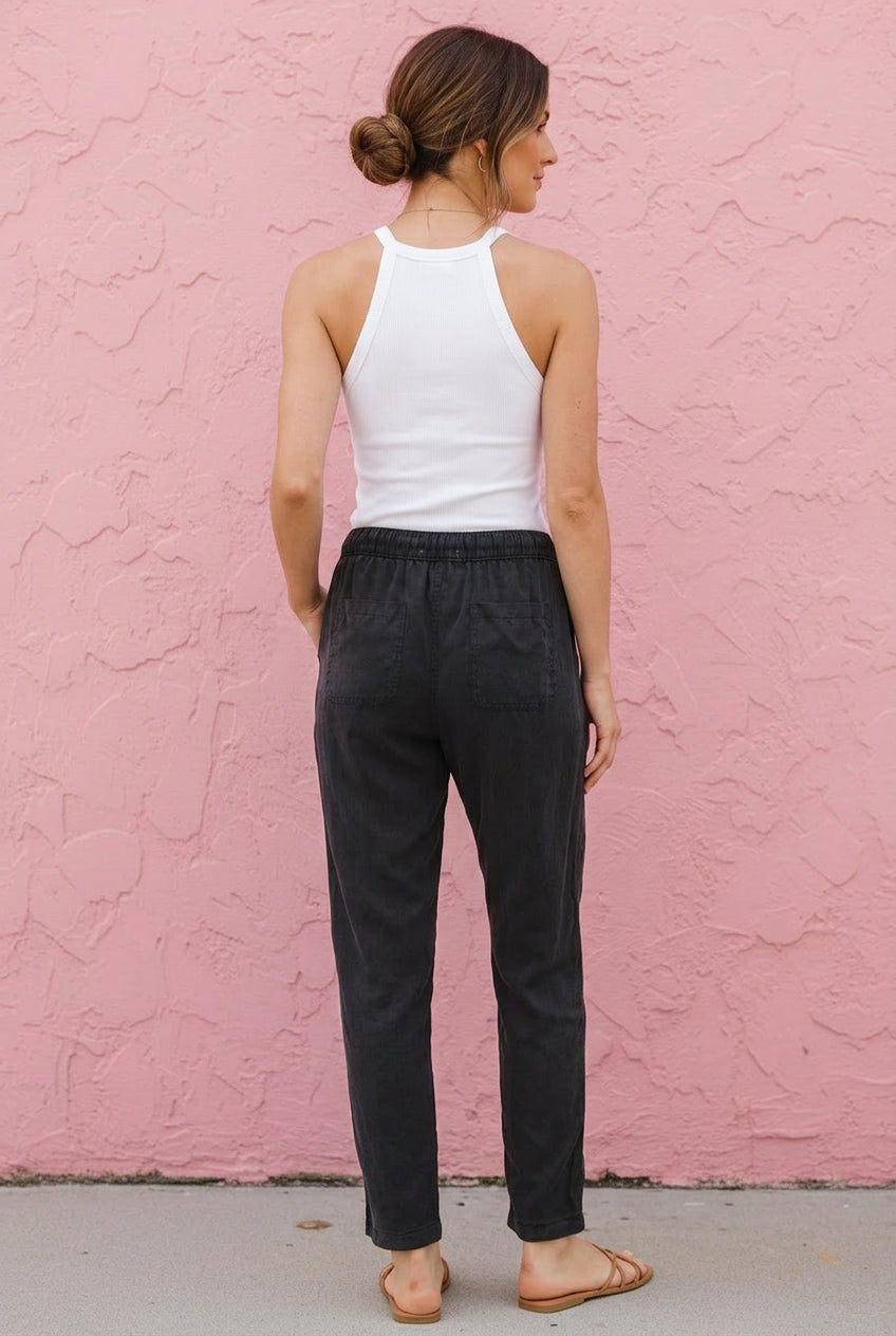 Lara Tencel Ankle Pant in washed black — back view showing tapered ankle length and elastic waist from Thread & Clover boutique