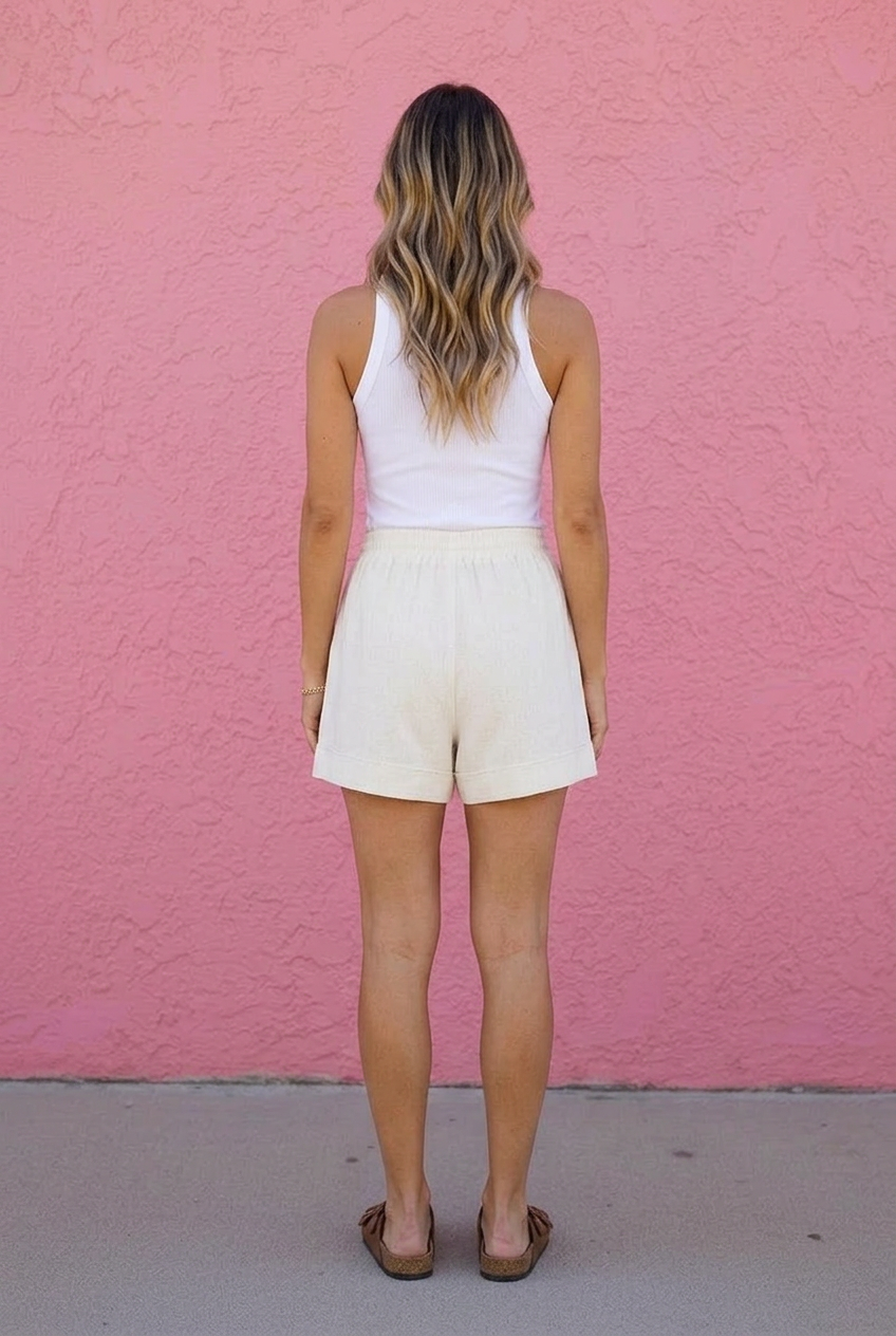 Breezy Linen Short in Natural — side pocket detail from Thread & Clover boutique
