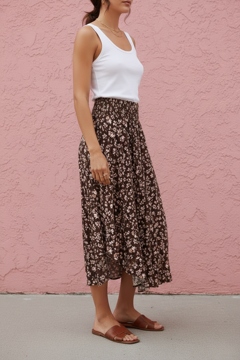 Marlowe Smocked Waist Midi Skirt