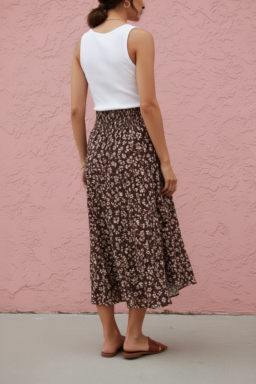 Marlowe Smocked Waist Midi Skirt
