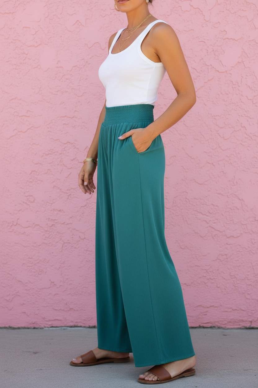 Harlow Smocked Wide Leg Crop Pants