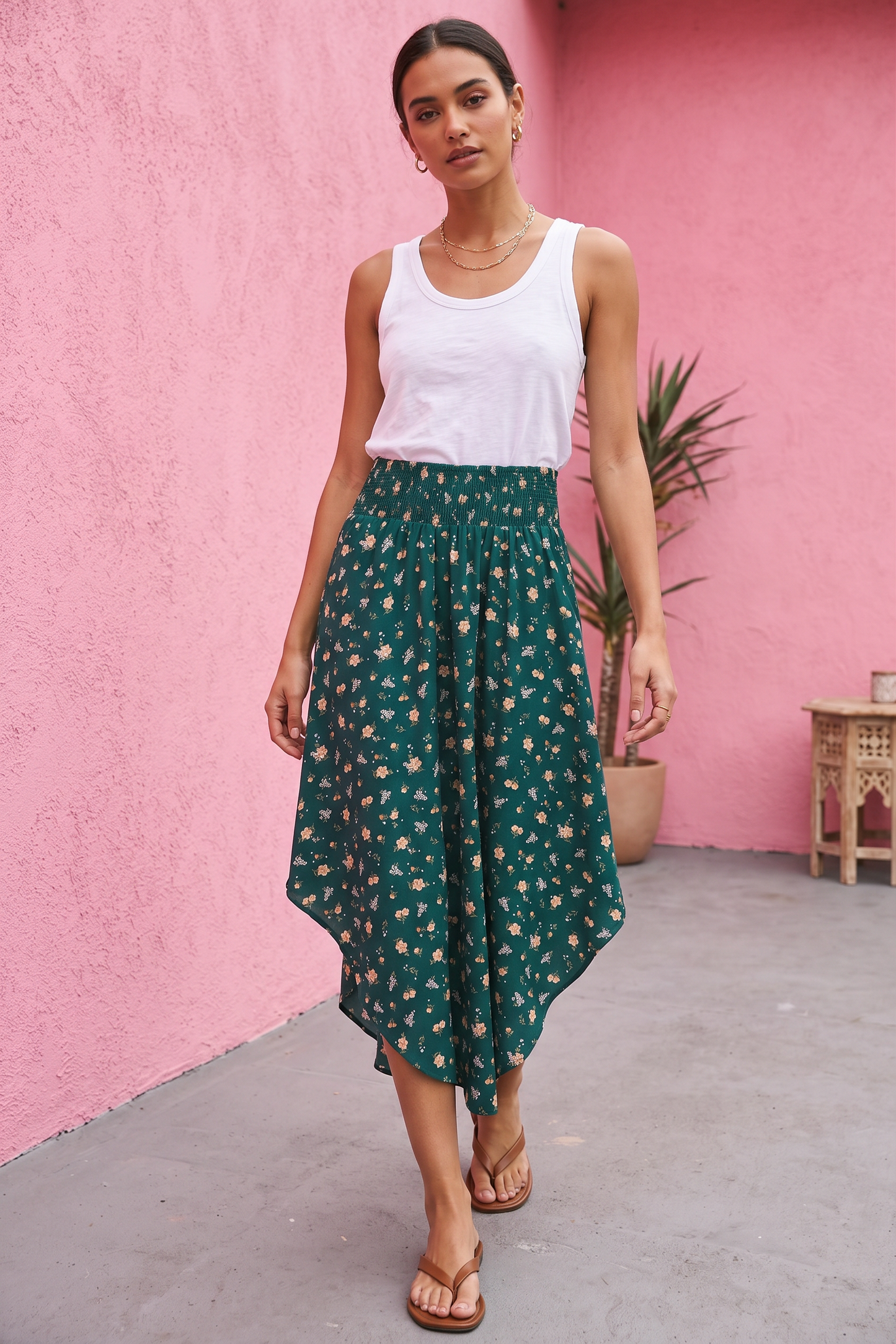 Ivy Floral Smocked Midi Skirt