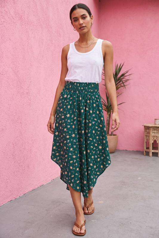 Ivy Floral Smocked Midi Skirt