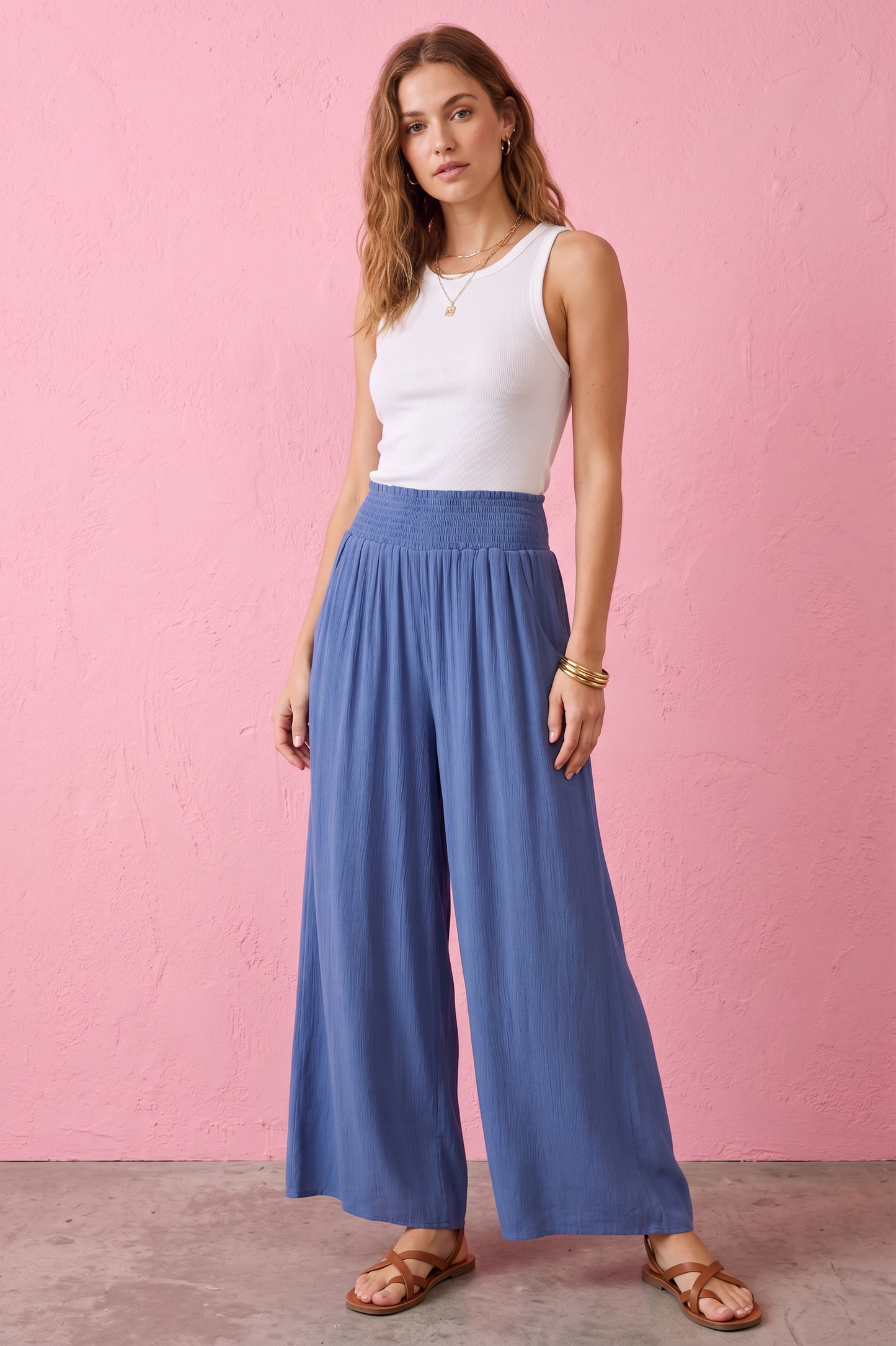 Harlow Smocked Wide Leg Crop Pants