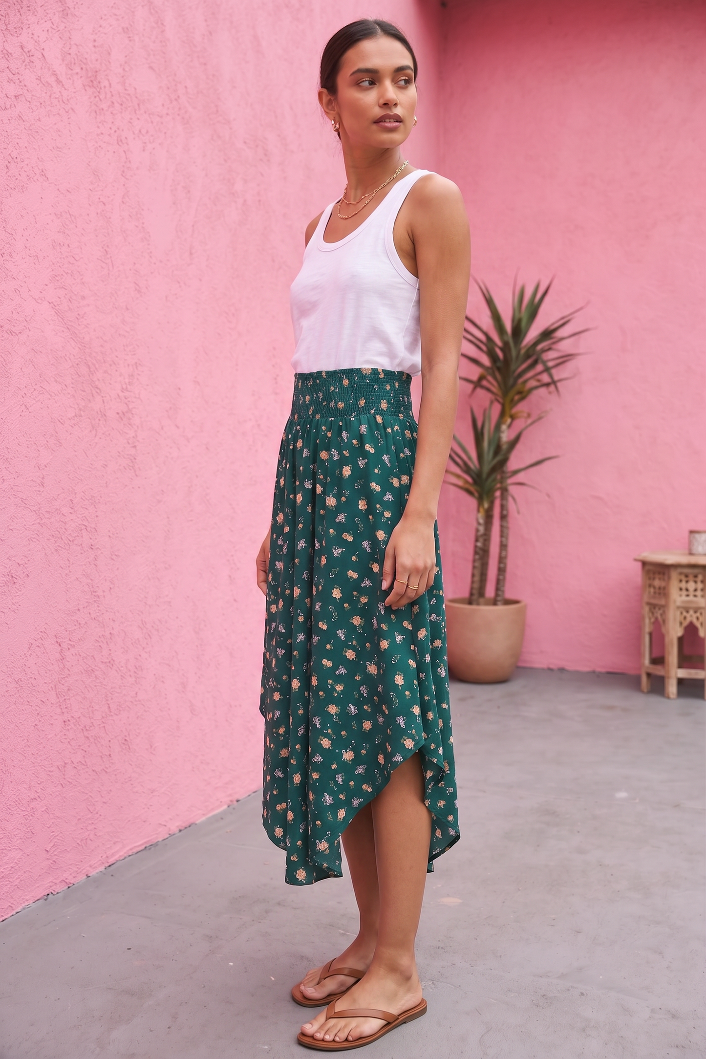 Ivy Floral Smocked Midi Skirt