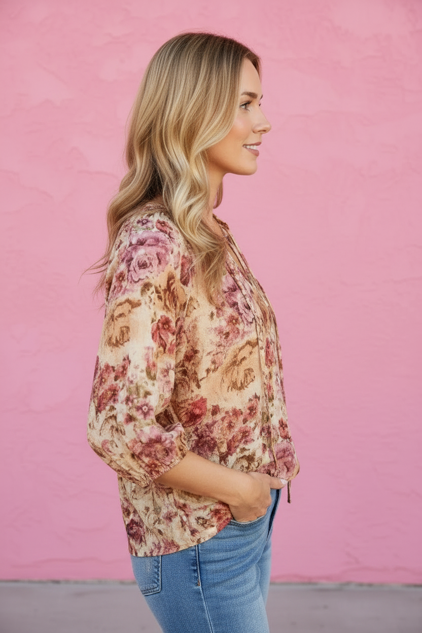 Isla Floral Tie Neck Blouse