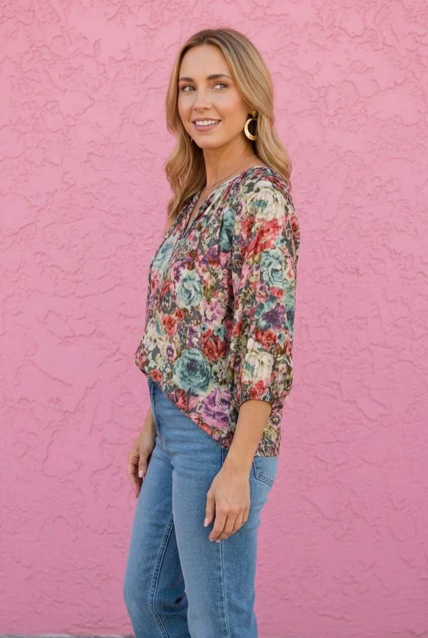 Isla Floral Tie Neck Blouse