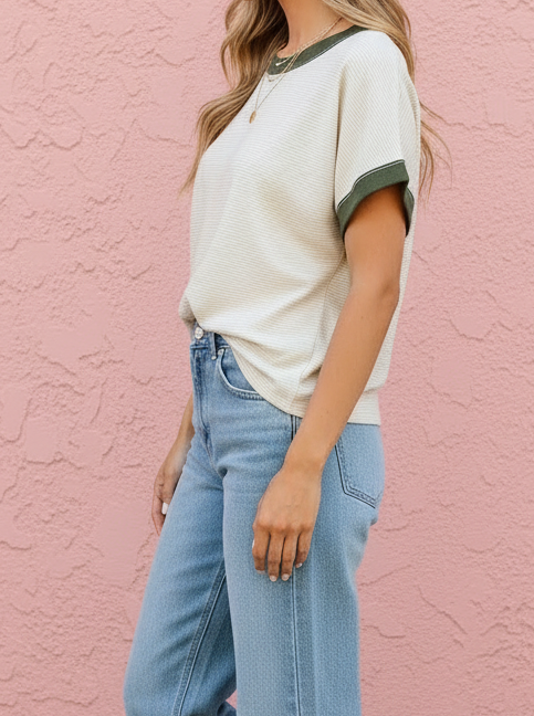 Billie Contrast Trim Stripe Tee