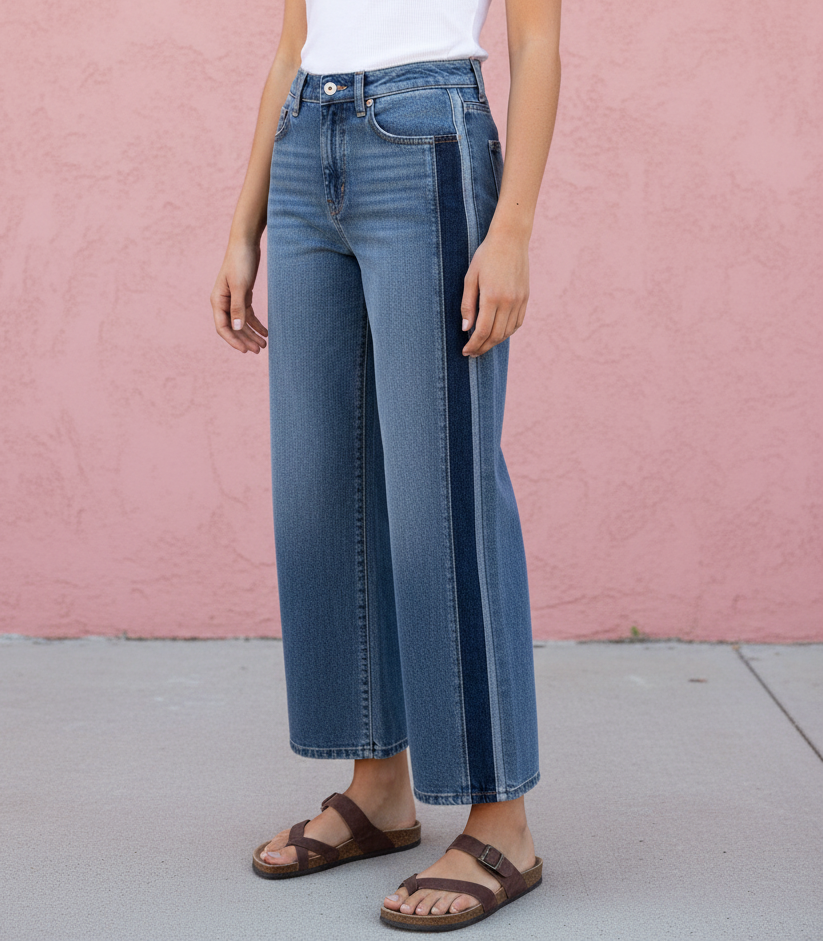 Rylan Wide Leg Contrast Jeans
