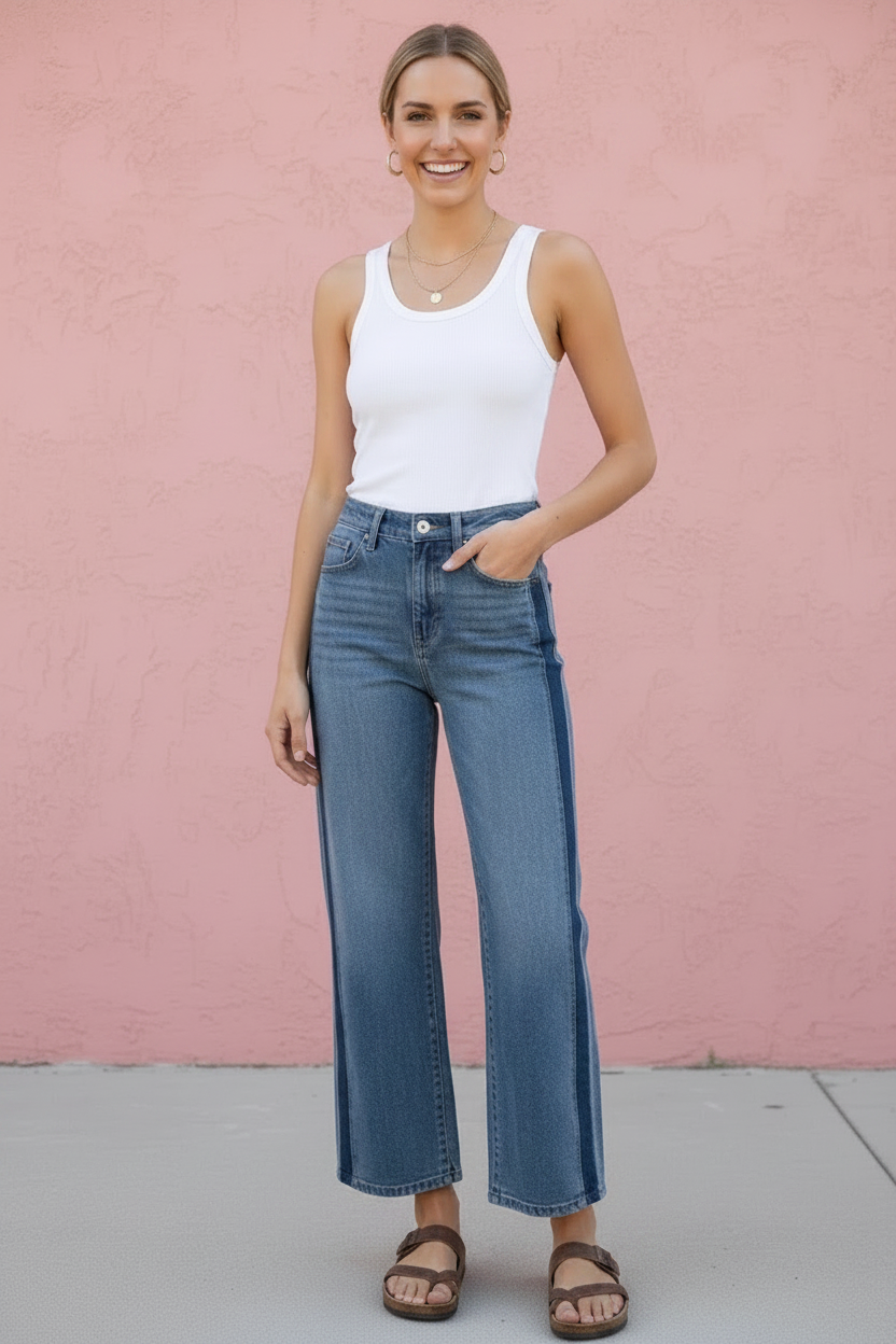Rylan Wide Leg Contrast Jeans