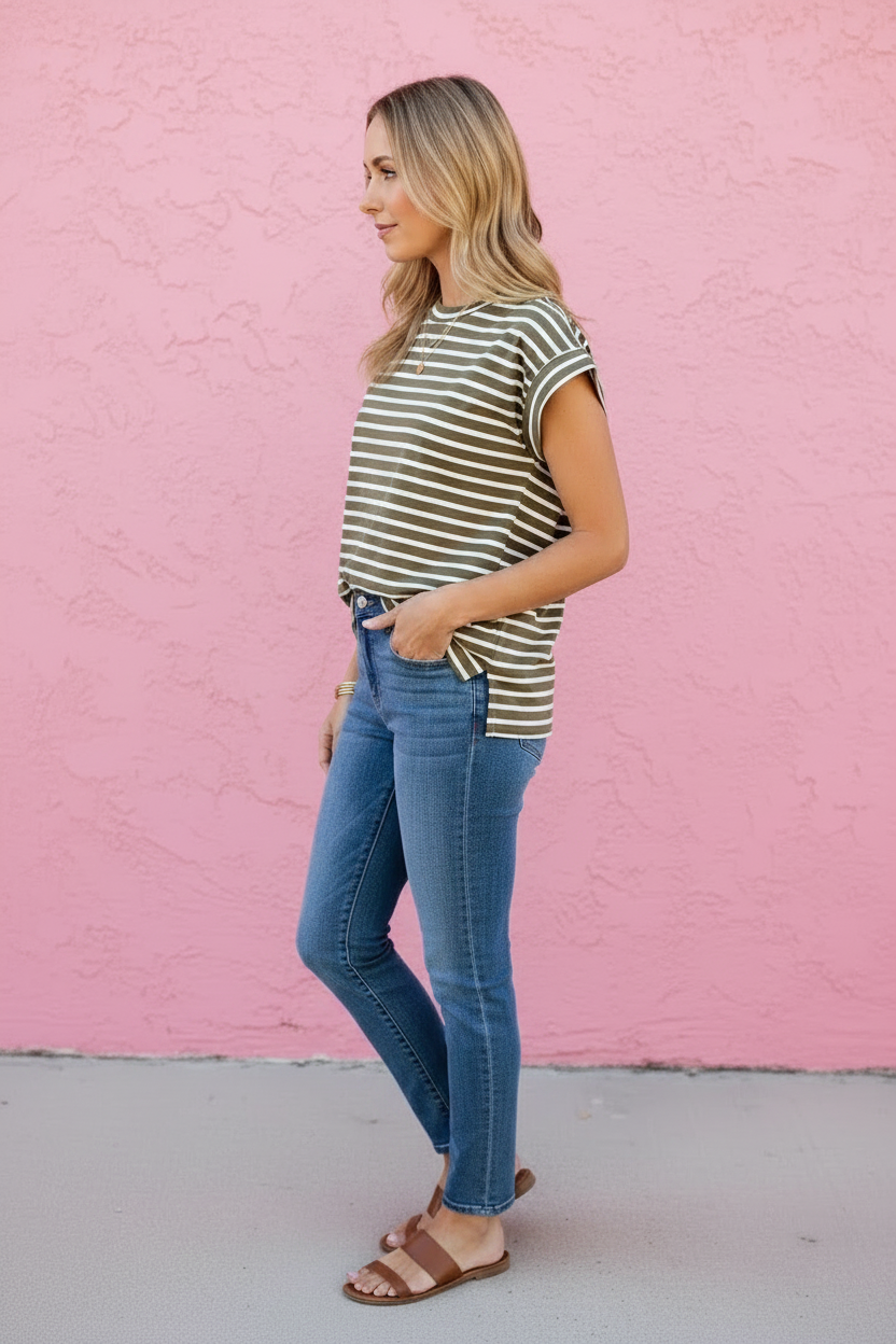 Bette Stripe Rolled Cuff Tee