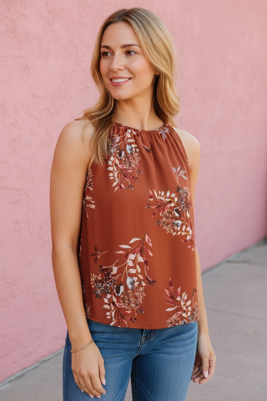 Adalyn Floral High-Neck Blouse