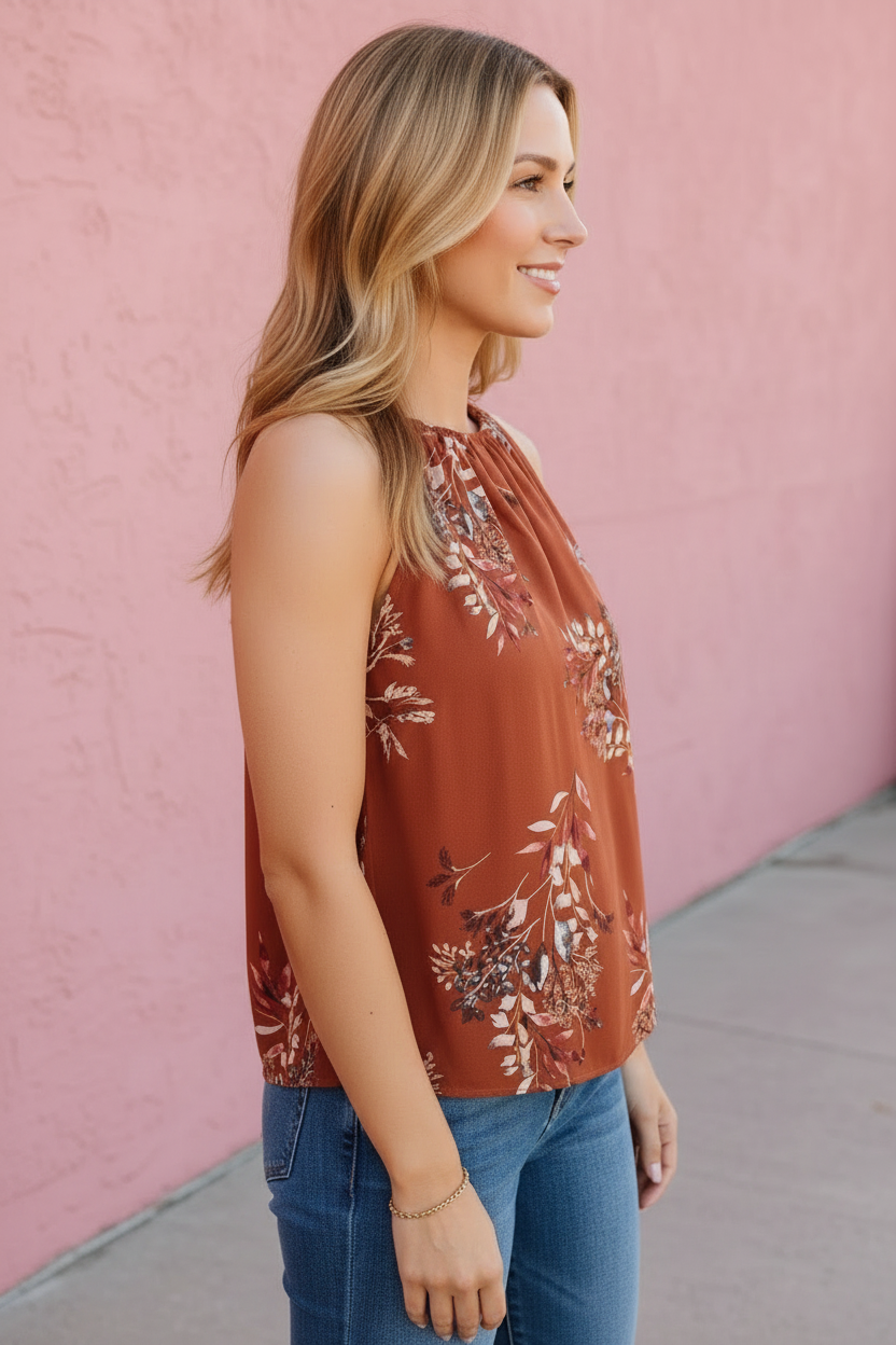 Adalyn Floral High-Neck Blouse