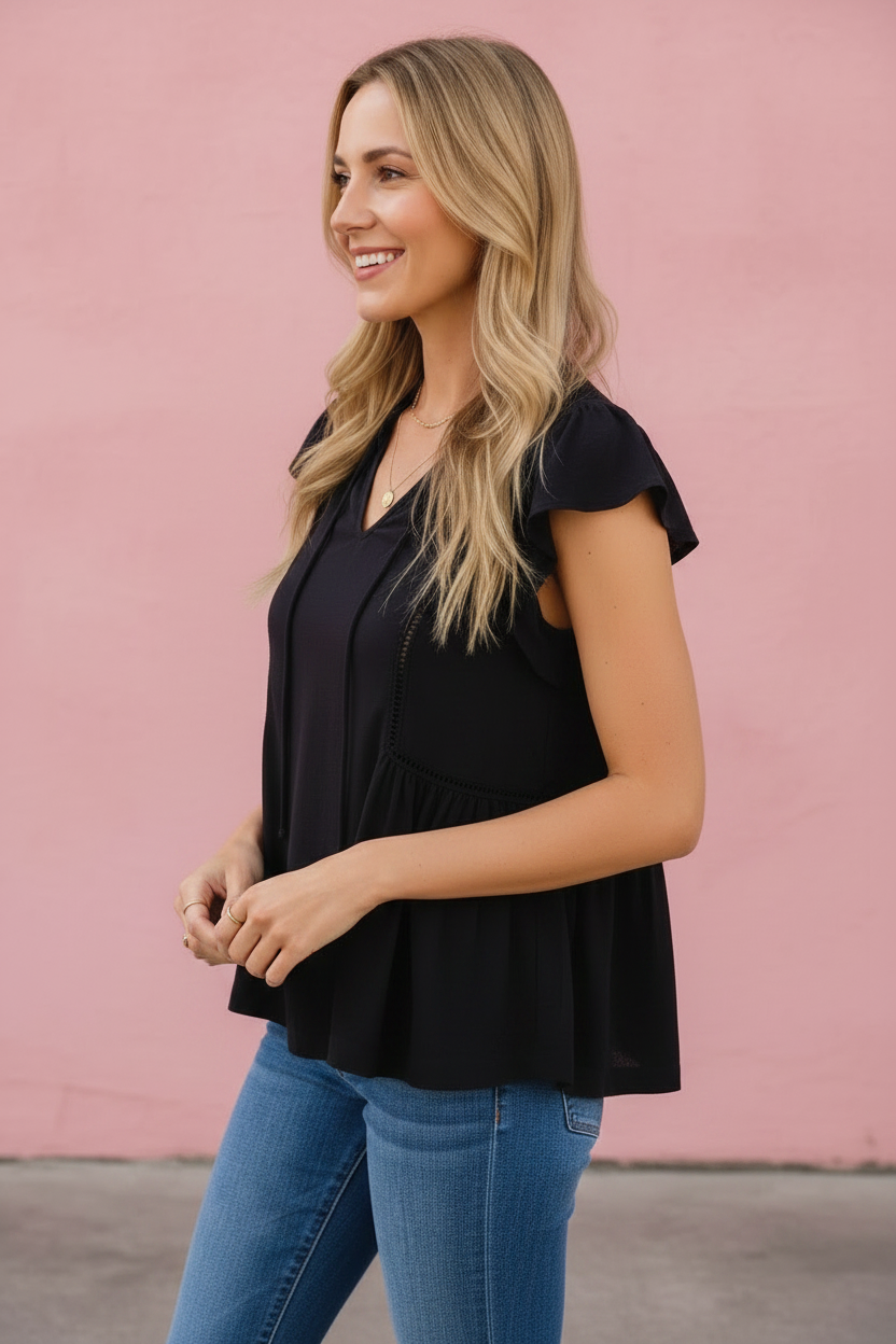 Coralie Tie-Front Ruffle Blouse