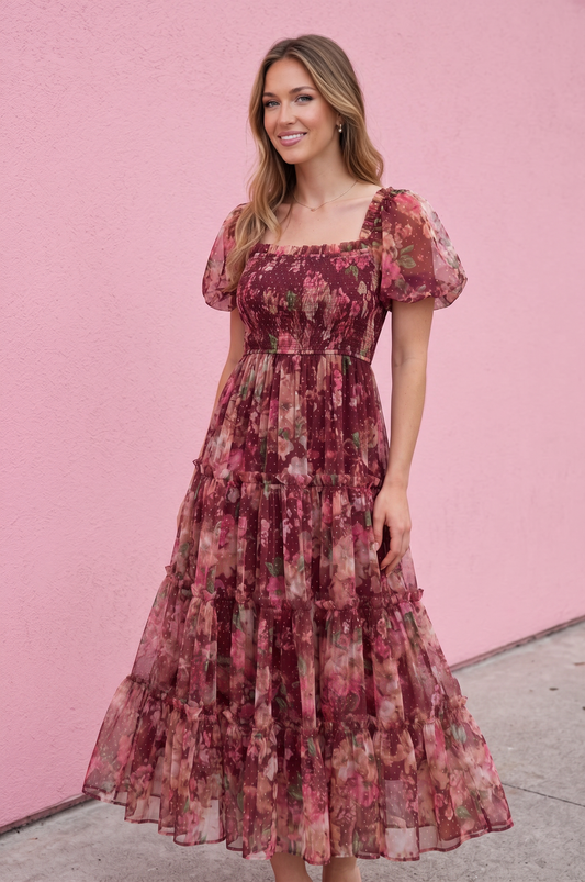 Sabine Polka Dot Puff Sleeve Dress