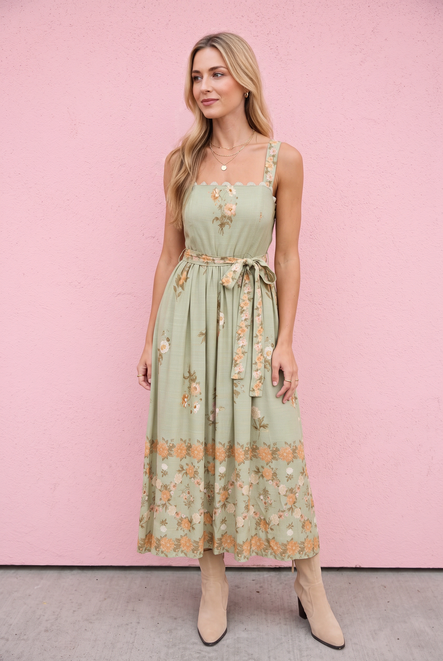 Wren Olive Multi Midi Dress