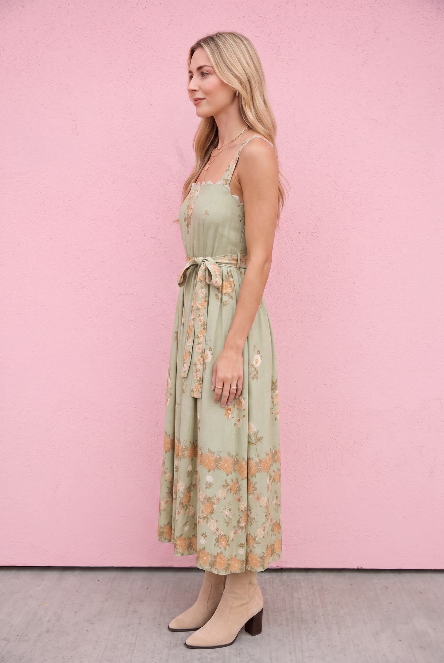 Wren Olive Multi Midi Dress