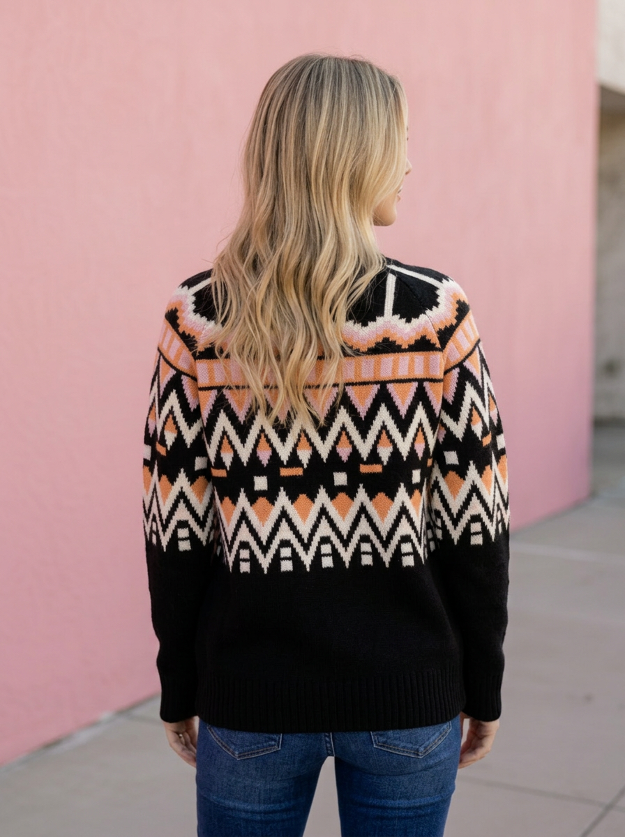 Autumn Fairisle Cardigan in Black/Autumn — button-front fairisle knit from Thread & Clover boutique