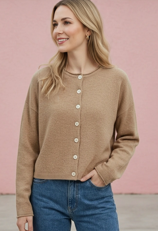 Cabin Button-Up Cardigan in Mocha — cropped button-up cardigan from Thread & Clover boutique
