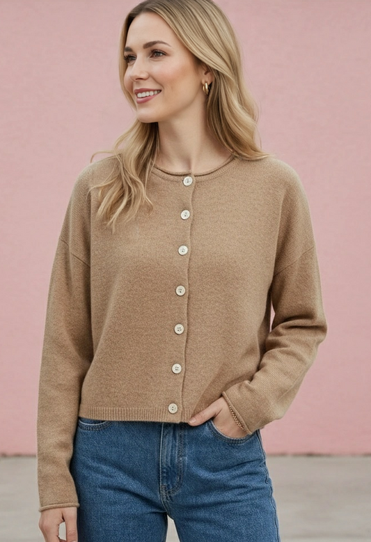 Cabin Button-Up Cardigan in Mocha — cropped button-up cardigan from Thread & Clover boutique