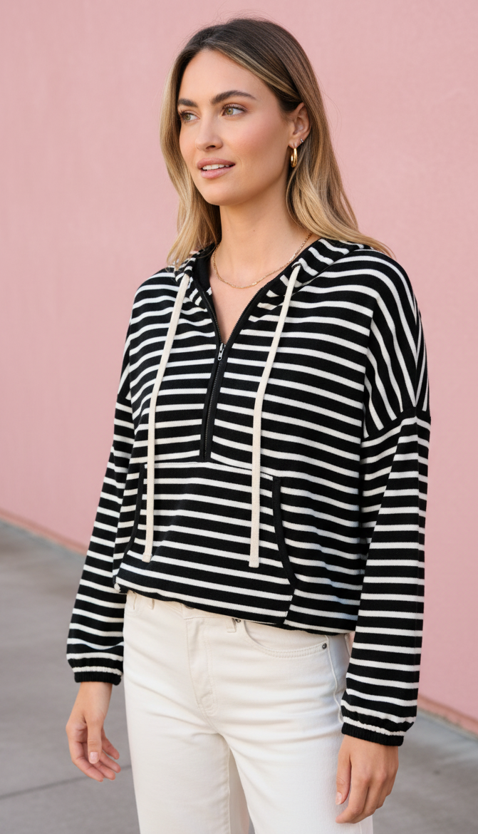 Josie Half-Zip Stripe Hoodie