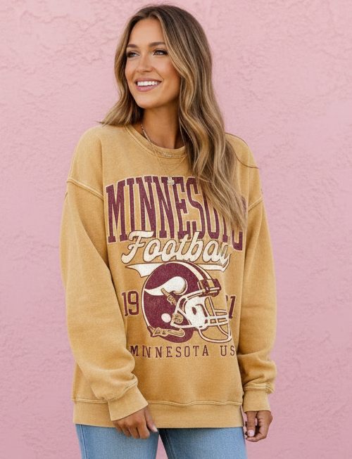 Minnesota Football Sweatshirt in Mineral Mustard — vintage Minnesota Football graphic sweatshirt from Thread & Clover boutique