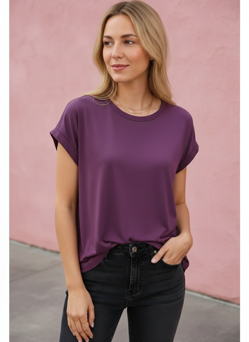 Bamboo Modal Tee in Eggplant — bamboo modal blend tee from Thread & Clover boutique