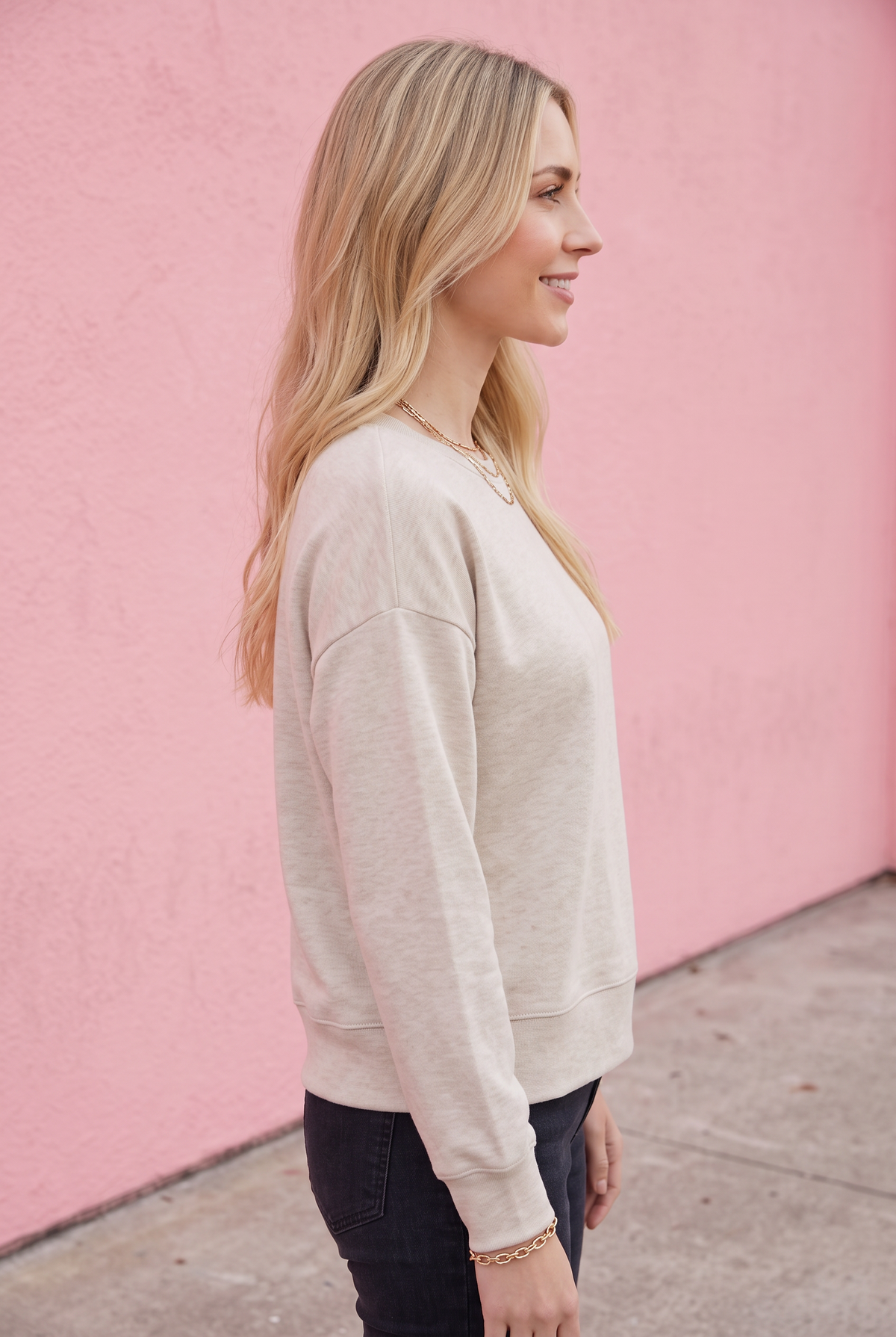 Georgie Sweater Knit Crew Top in Light Beige — sweater-knit crewneck top from Thread & Clover boutique