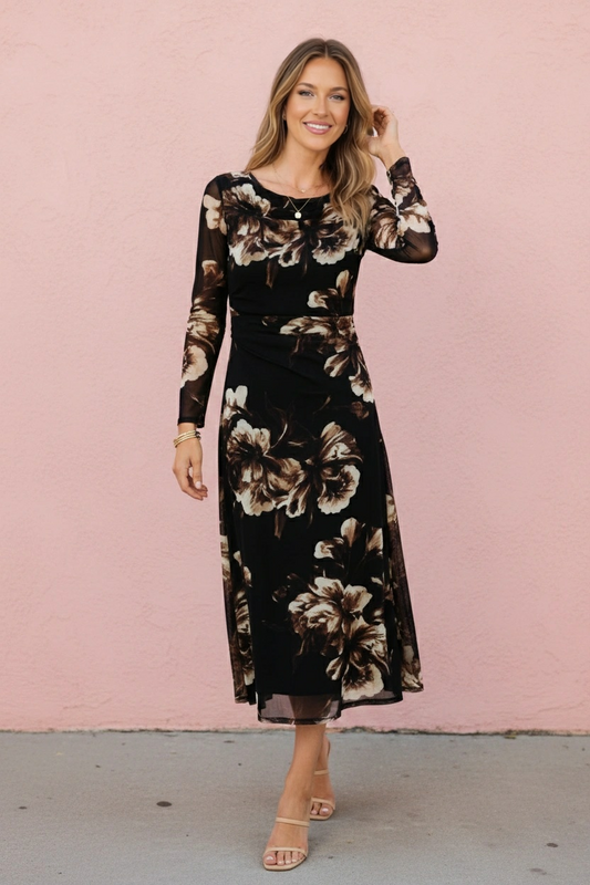 Wisteria Cowl Neck Ruched Midi Dress