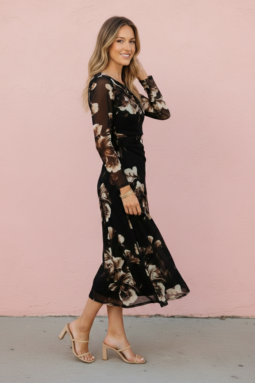 Wisteria Cowl Neck Ruched Midi Dress