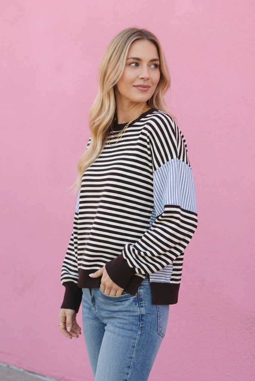 Aimee Striped Slouchy Sweatshirt