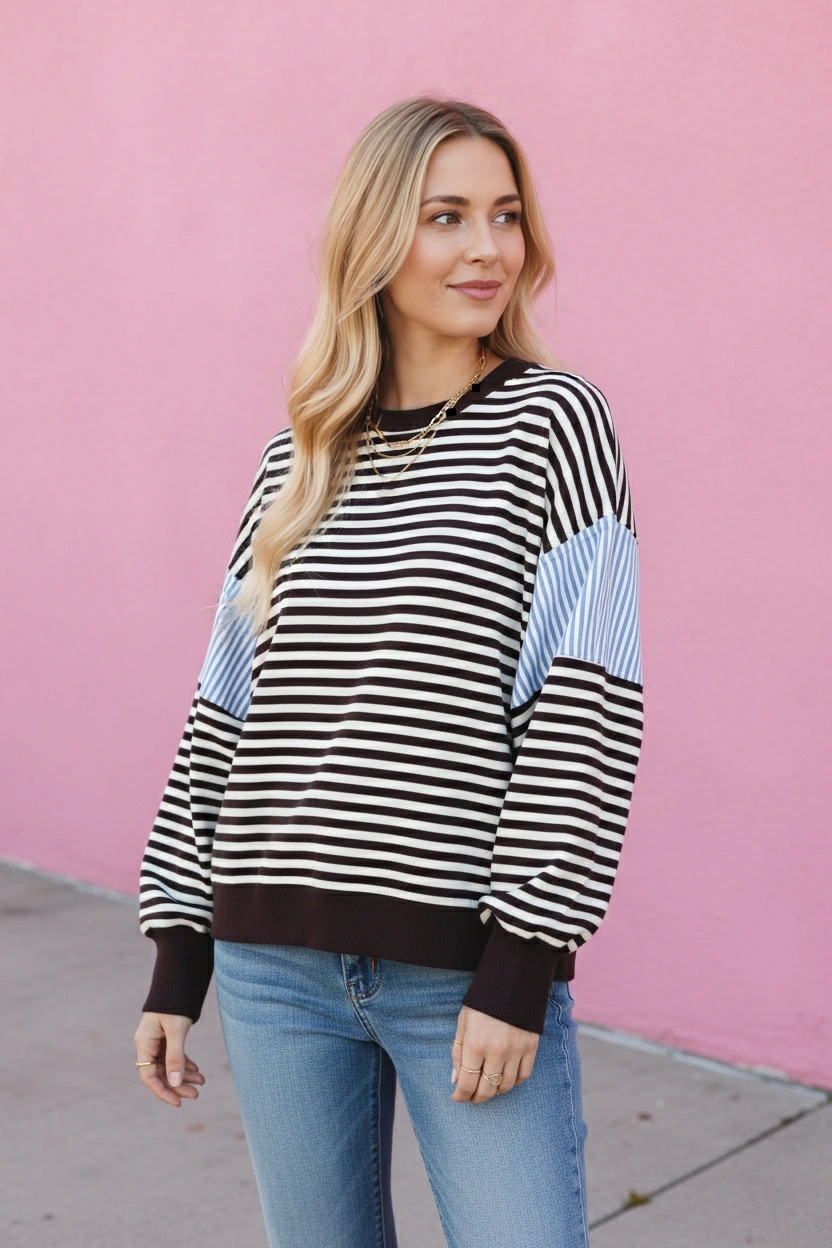 Aimee Striped Slouchy Sweatshirt