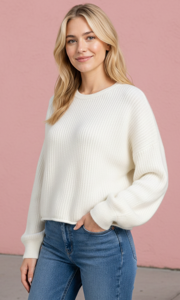 Coraline Ribbed Long Sleeve Sweater in Ivory — ribbed knit sweater from Thread & Clover boutique
