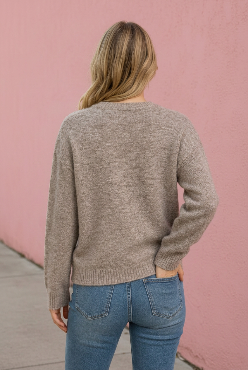 The Autumn Vine Embroidered Sweater in Mocha — embroidered vine sweater from Thread & Clover boutique