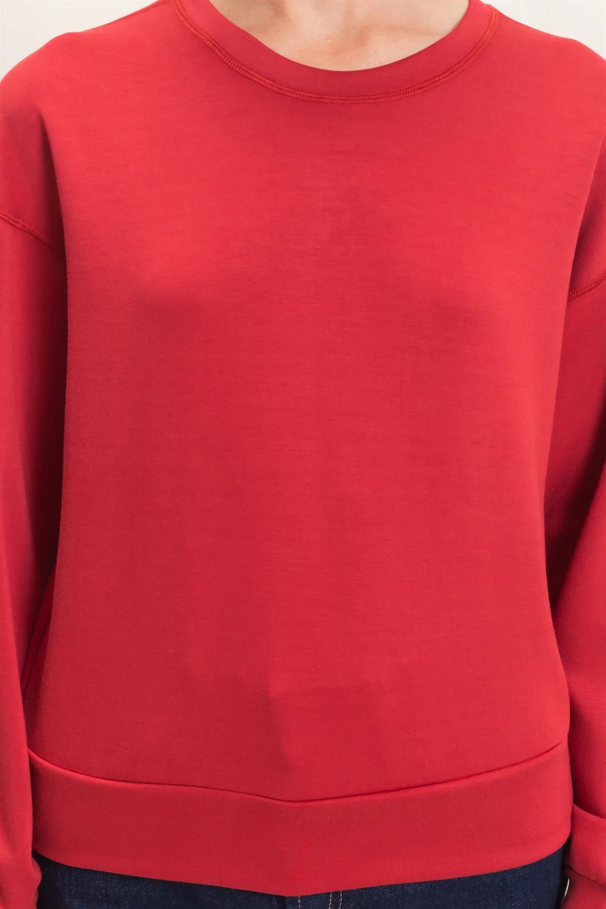 Sylvie Scuba Silky Sweatshirt in Dark Red — silky scuba knit sweatshirt from Thread & Clover boutique